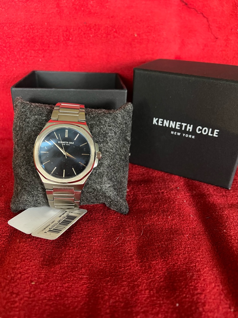 Kenneth Cole Silver Stainless Steel Watch With Blue Dial